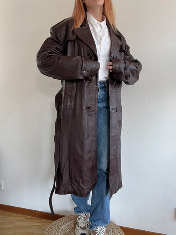 Trench coat bordeaux vintage en cuir L