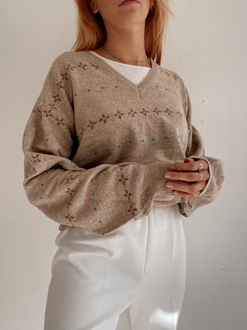 Pull vintage en laine beige M/L