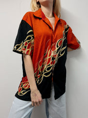 Chemise vintage orange et noir flamme XL