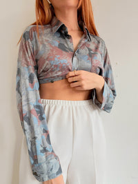 Chemise vintage gris/bleue à motifs S