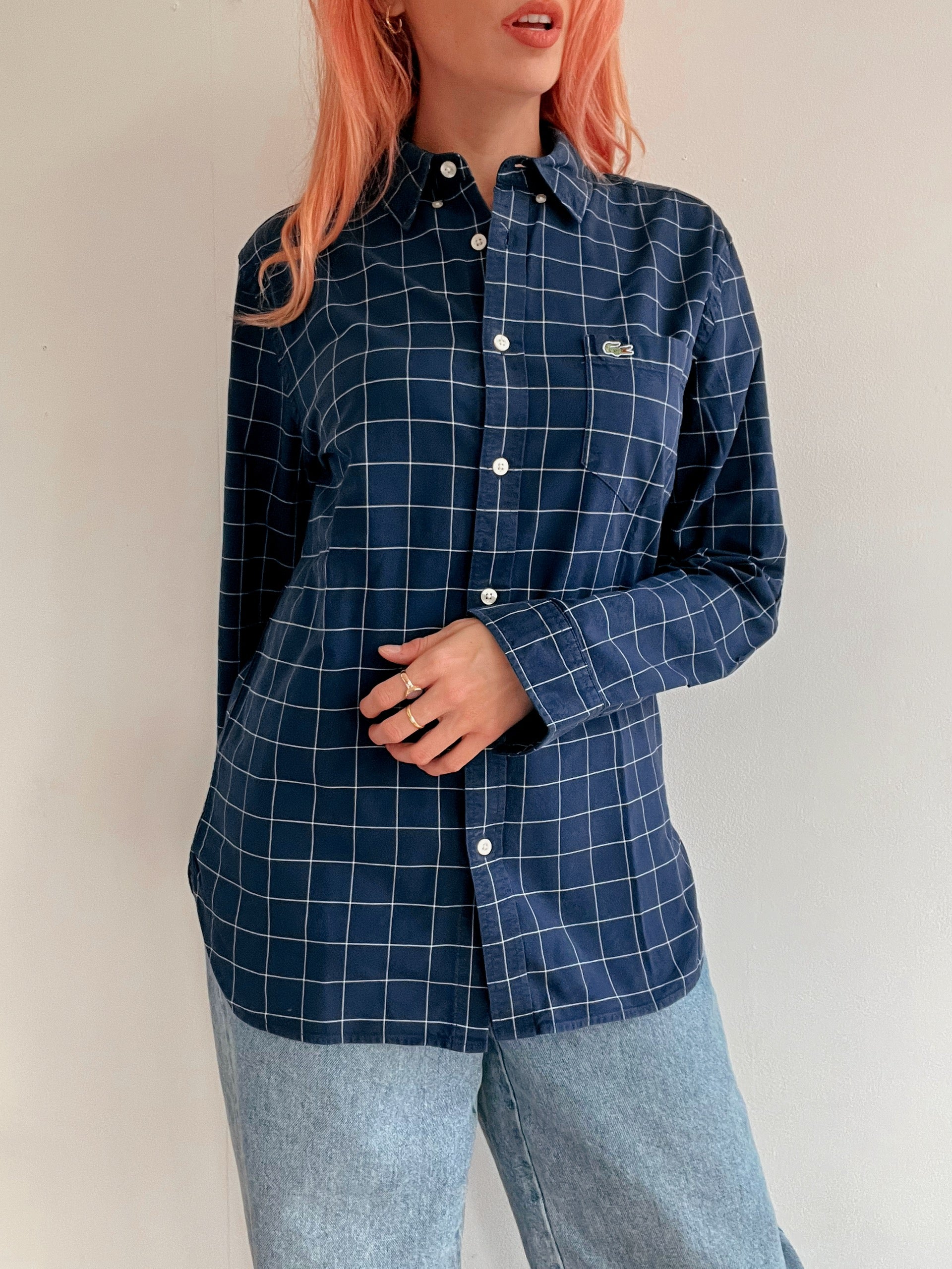 Vintage Lacoste dunkelblau kariertes Hemd S/M 