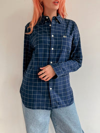 Chemise vintage Lacoste bleue foncée a carreaux S/M