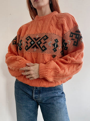 Pull vintage en laine orange M