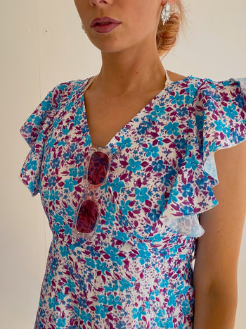 Robe vintage bleue et violette  à motifs S/M