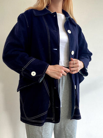 Veste vintage bleue en laine et jeans S/M