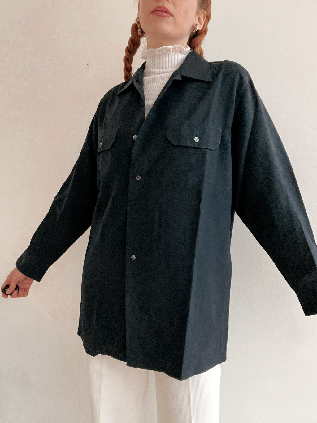 Chemise Vintage 80/90s noir/gris en soie M