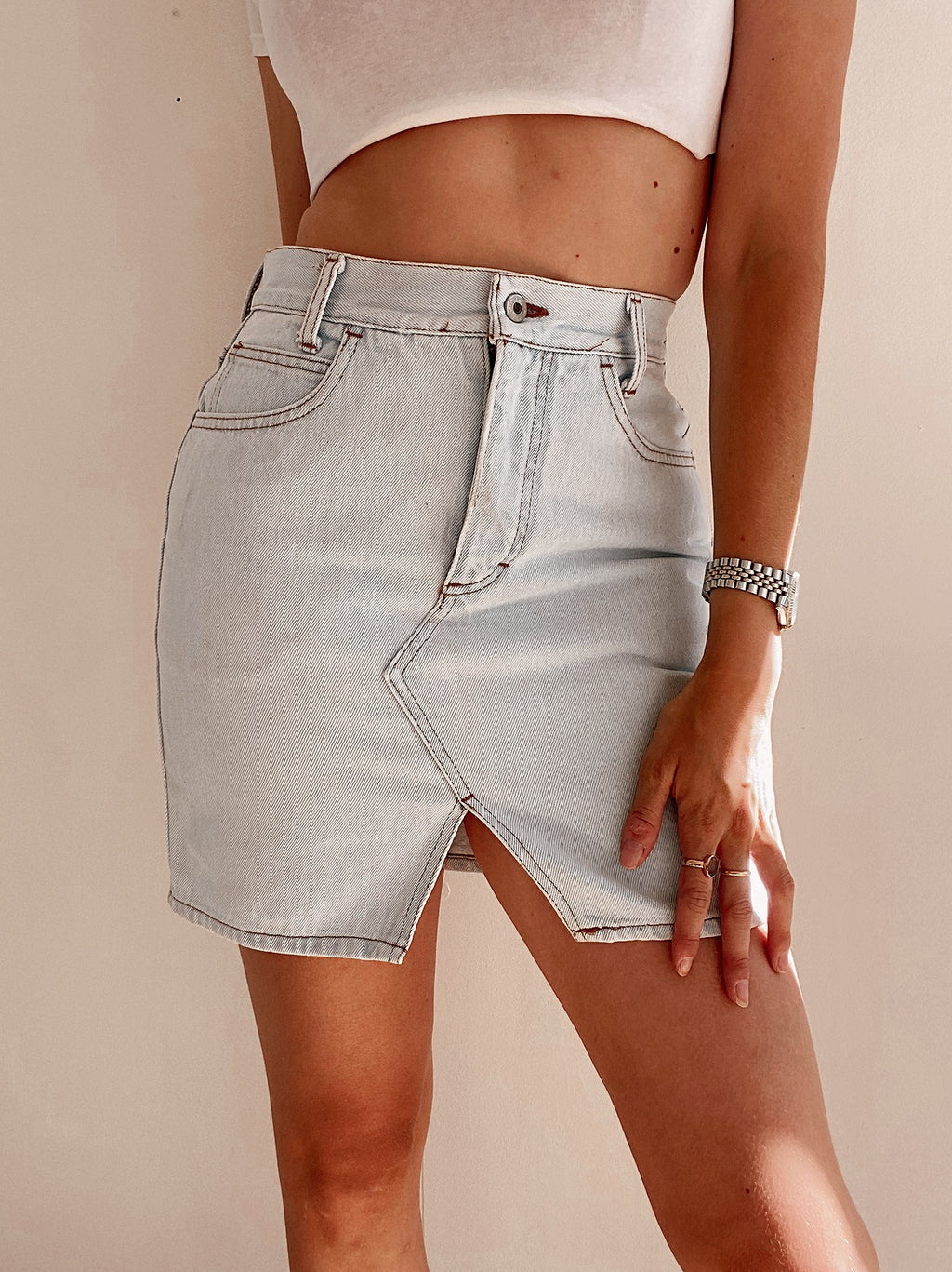Blauer Vintage-Rock in sehr leichter Jeans M 