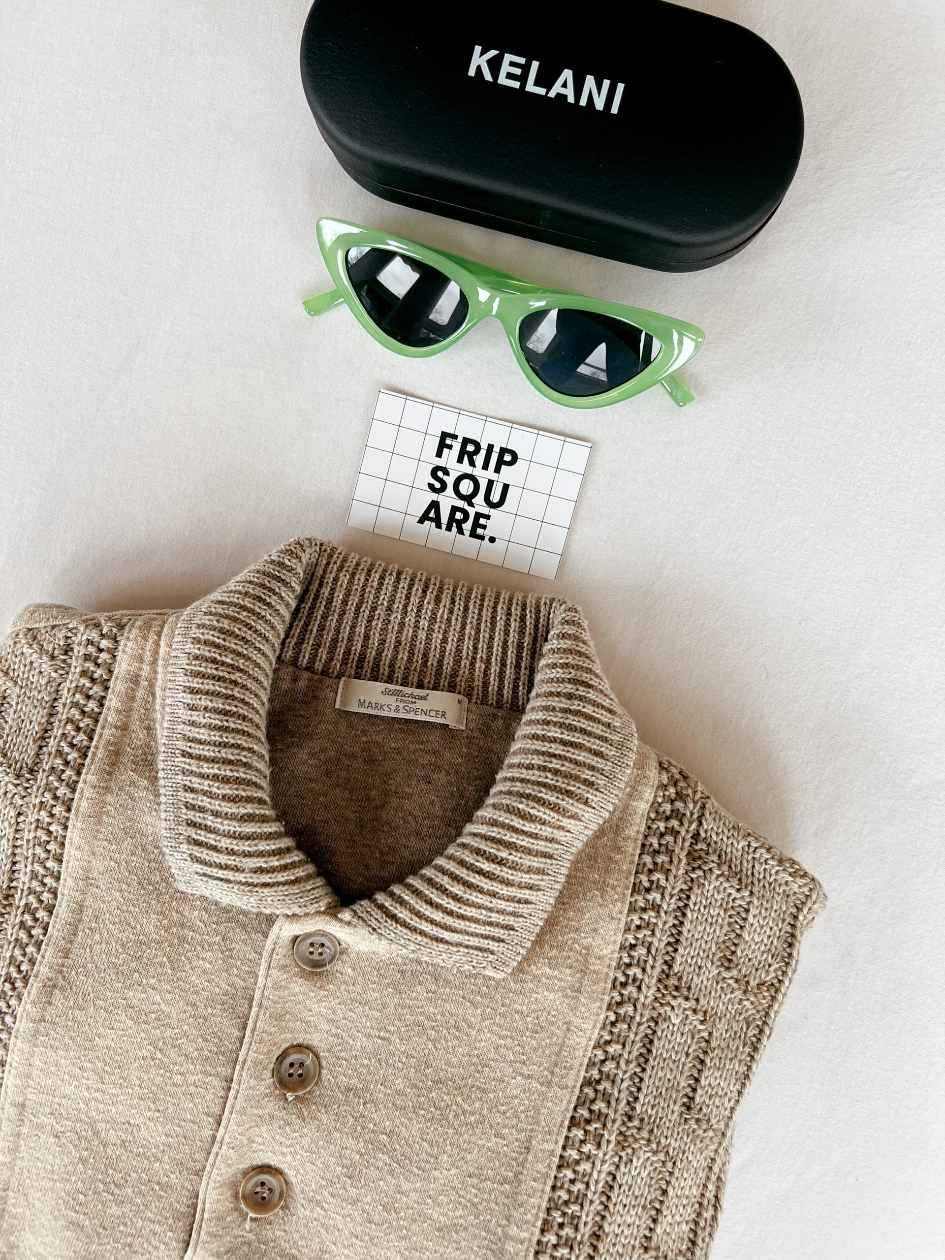 Gift Xmas - Lunettes Kelani verte + Pull vintage beige M