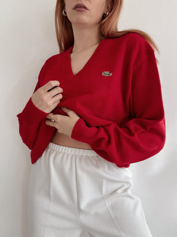 Pull vintage Lacoste rouge en laine