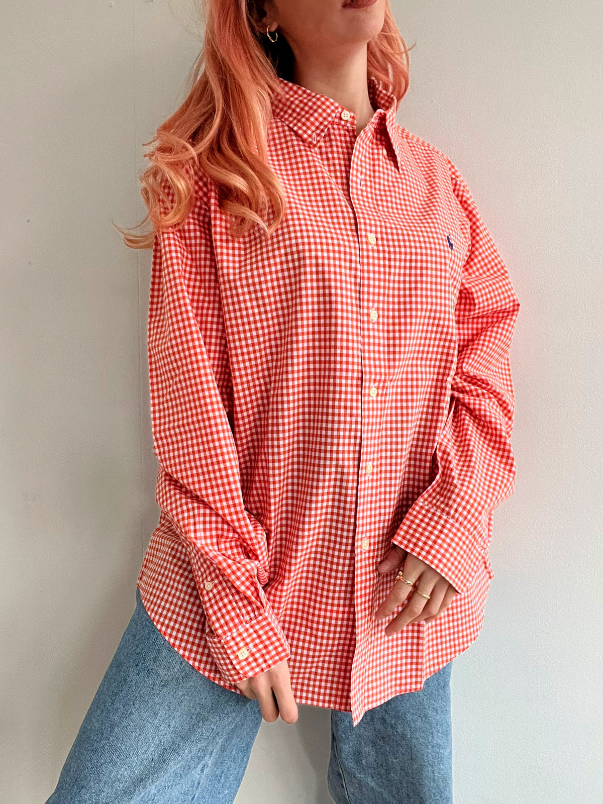 Chemise vintage Ralph Lauren à carreaux orange L