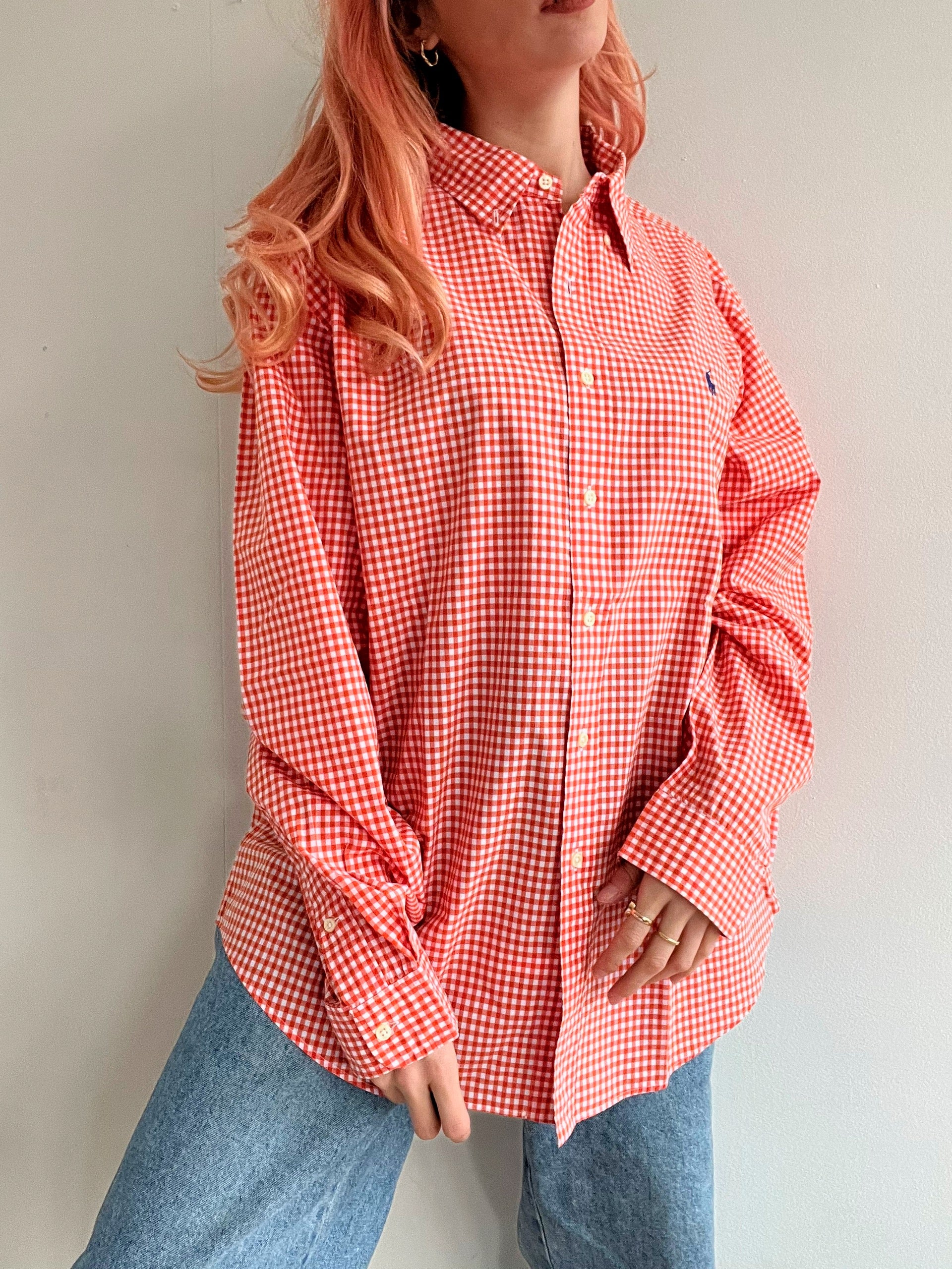 Chemise vintage Ralph Lauren à carreaux orange L