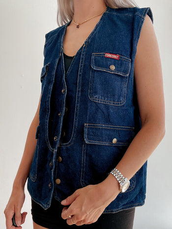 Gilet sans manche vintage bleu en jeans