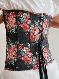Corset/Lingerie noir à fleurs S