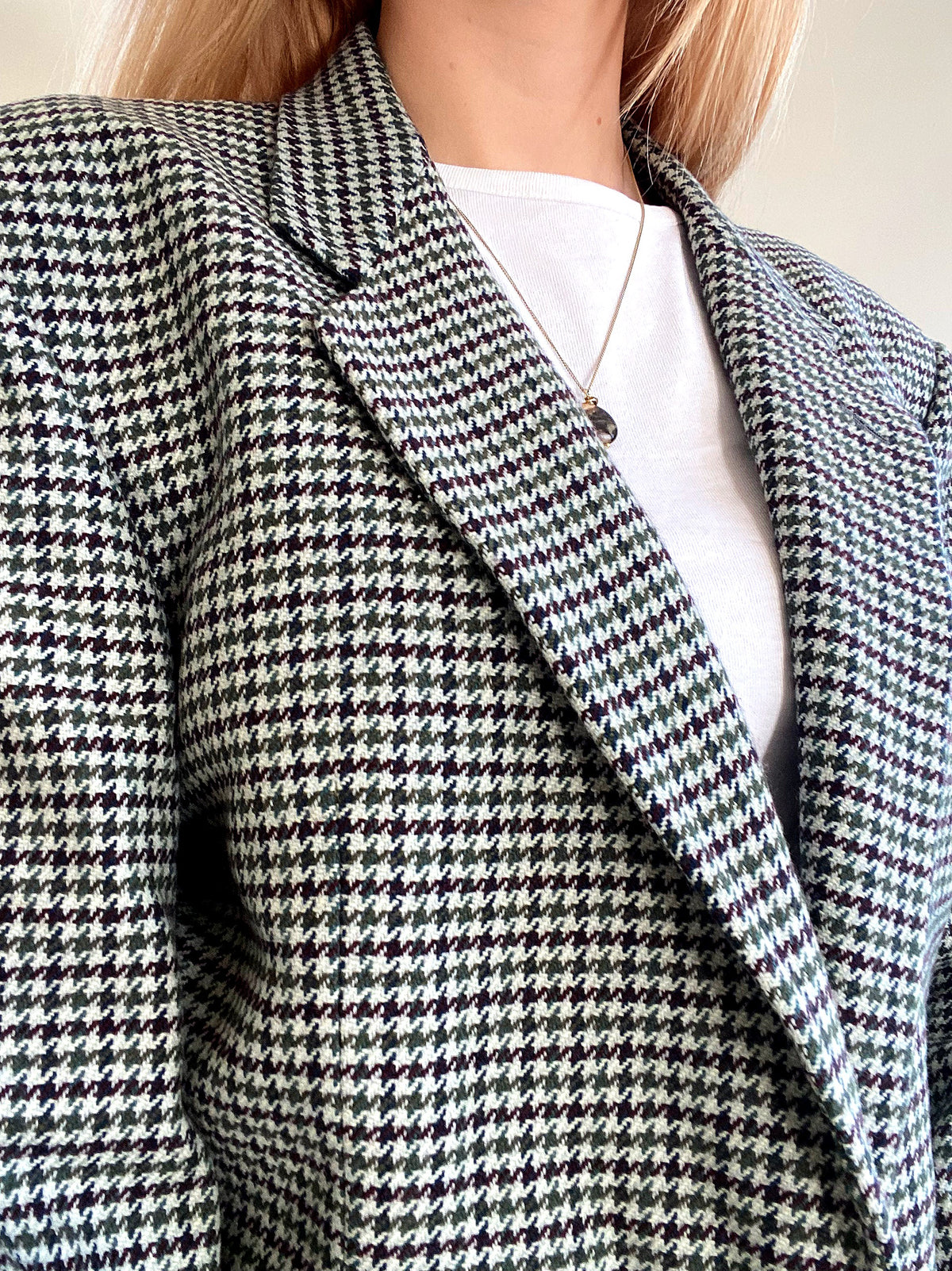 Veste Blazer oversized vintage en laine pied de poule vert et bordeaux