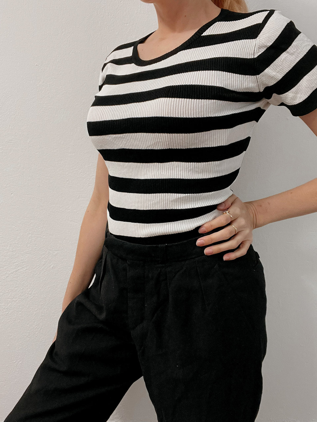 Vintage schwarz-weiß gestreiftes Top S