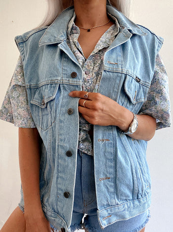 Gilet en jeans vintage bleu clair XL