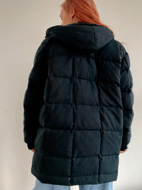 Vintage schwarze Daunenjacke mit Kapuze L 