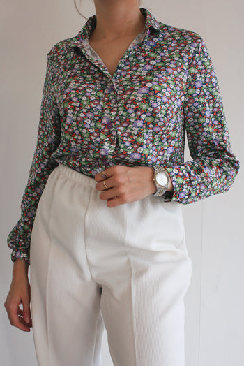 Chemise Vintage 80/90s violette et orange à fleurs S