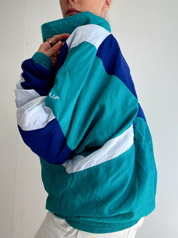 Veste de jogging vintage bleue et turquoise L