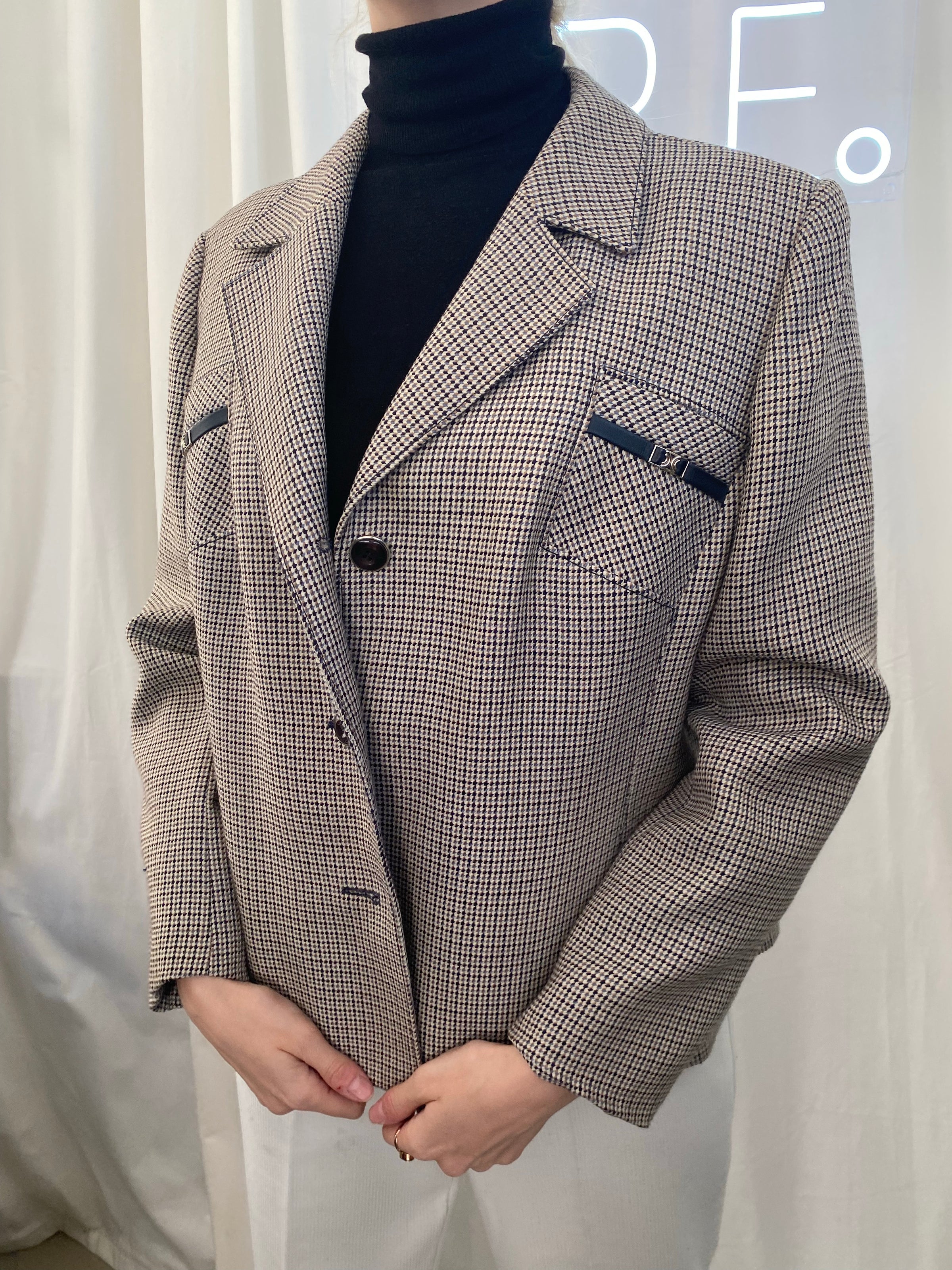 Veste Blazer vintage bleu/beige/blanc M/L