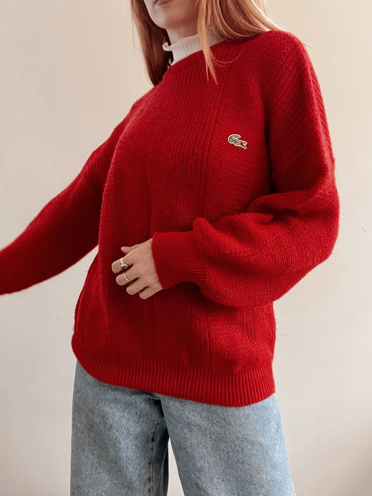 Pull vintage Lacoste rouge en laine XL