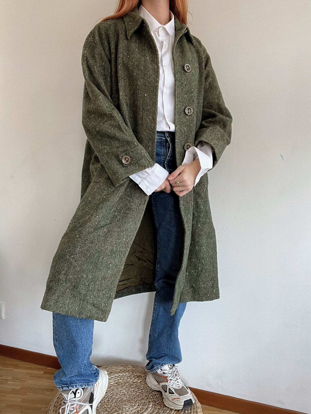 Manteau en laine vintage vert M/L