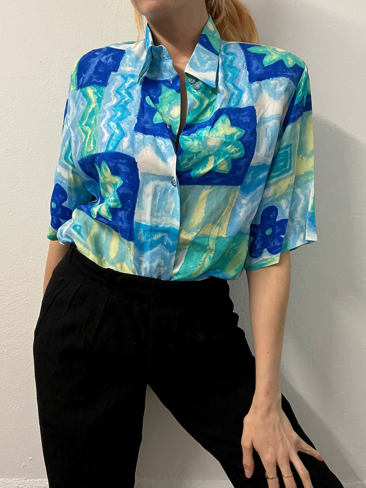 Chemise Vintage 80/90s à motifs turquoise L