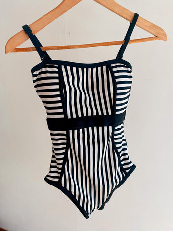 Maillot de bain vintage une pièce rayé noir et blanc XXS