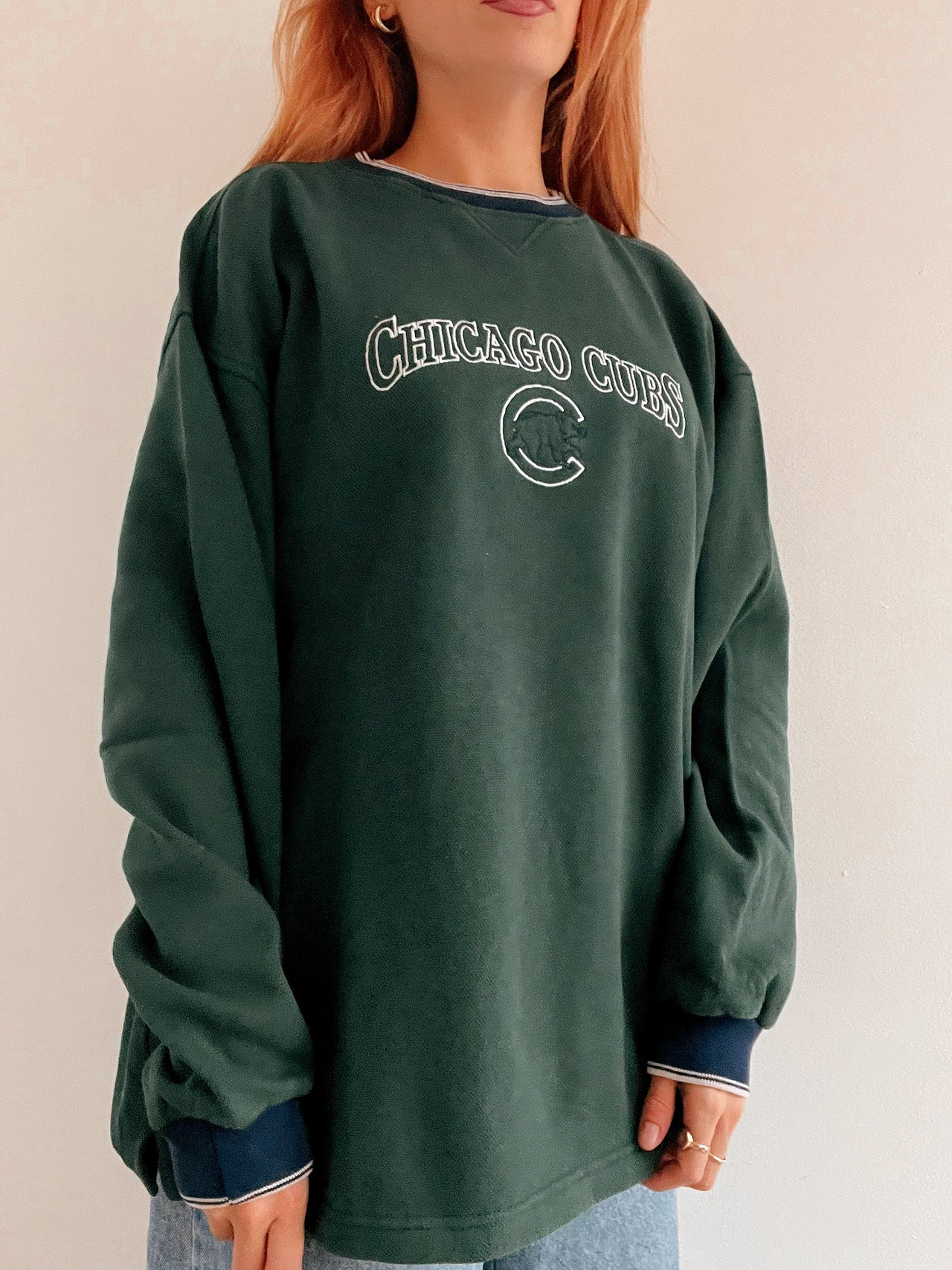 Pull vintage américain vert foncé brodé XL