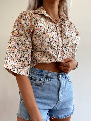 Chemise Vintage 80/90s beige  à fleurs