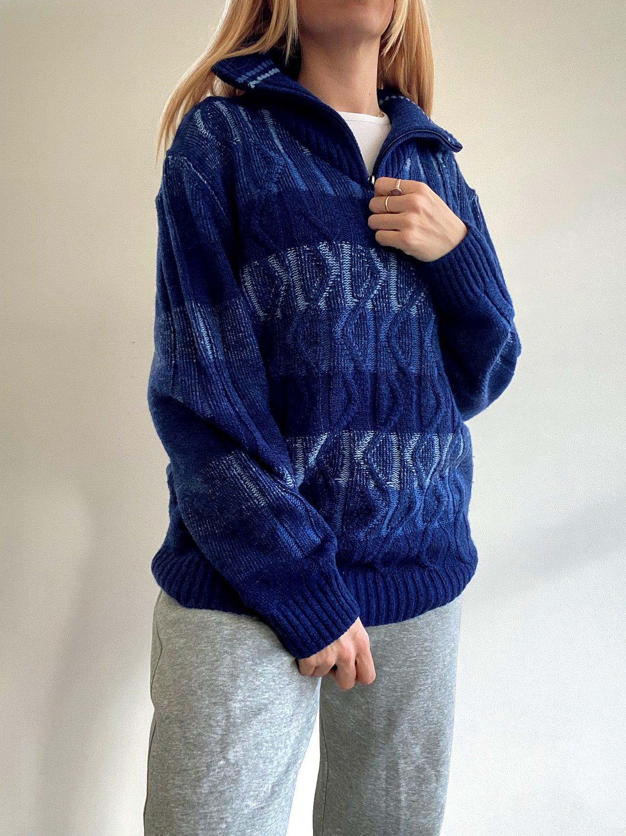 Pull vintage en laine bleu L