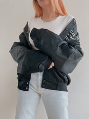 Veste bomber vintage noire brillante XL