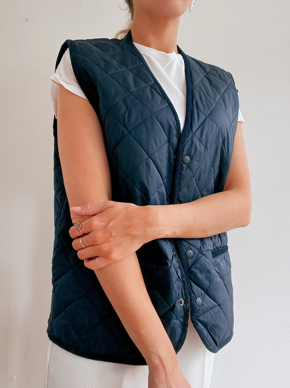 Gilet vintage sans manches bleu foncé M