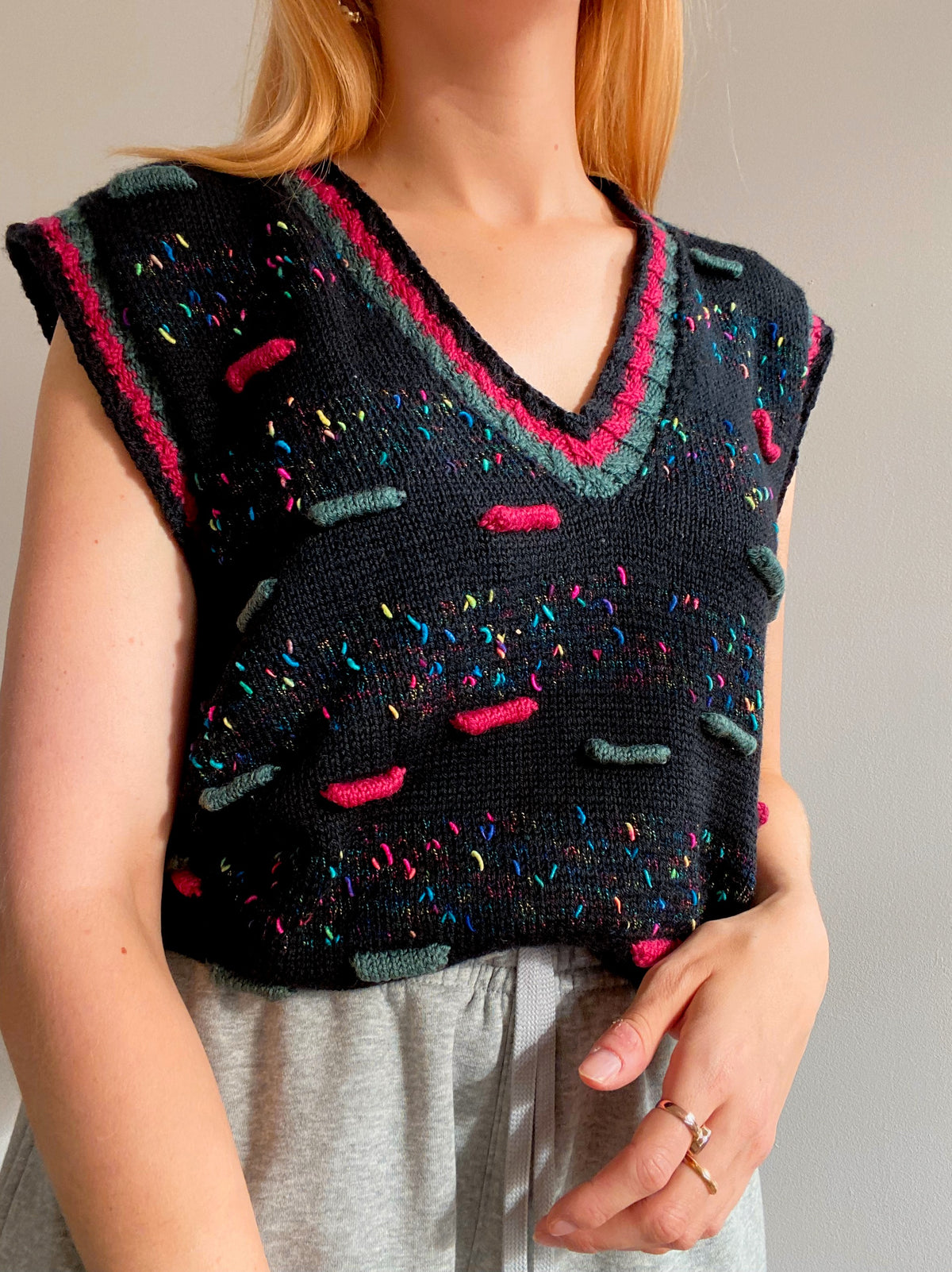 Gilet vintage en laine multicolore