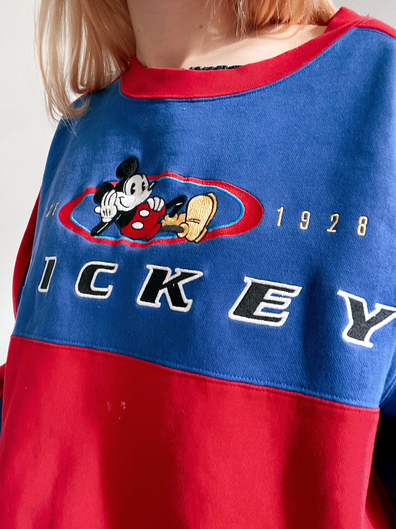 Pull vintage Mickey Rouge et bleu L