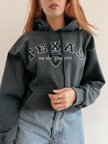 Pull vintage américain gris foncé et bleu Texas M