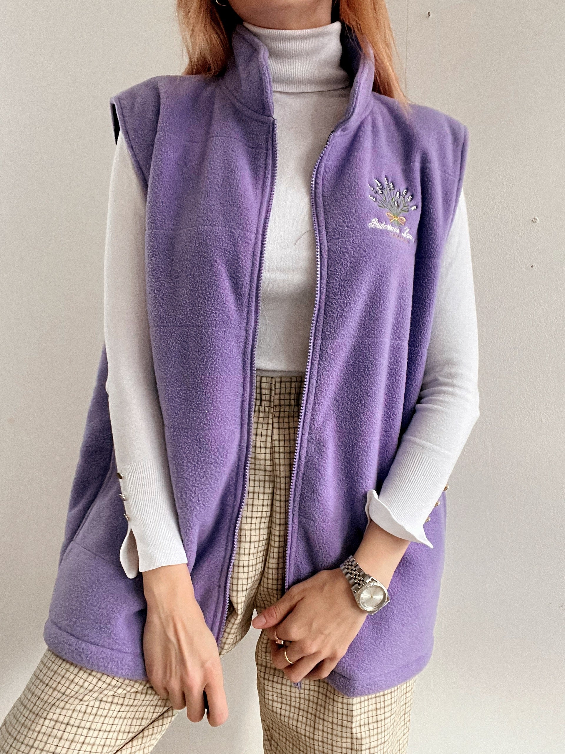 Gilet vintage sans manche polaire violet XL