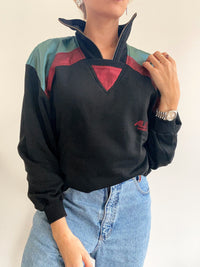 Pull vintage noir vert et rouge S