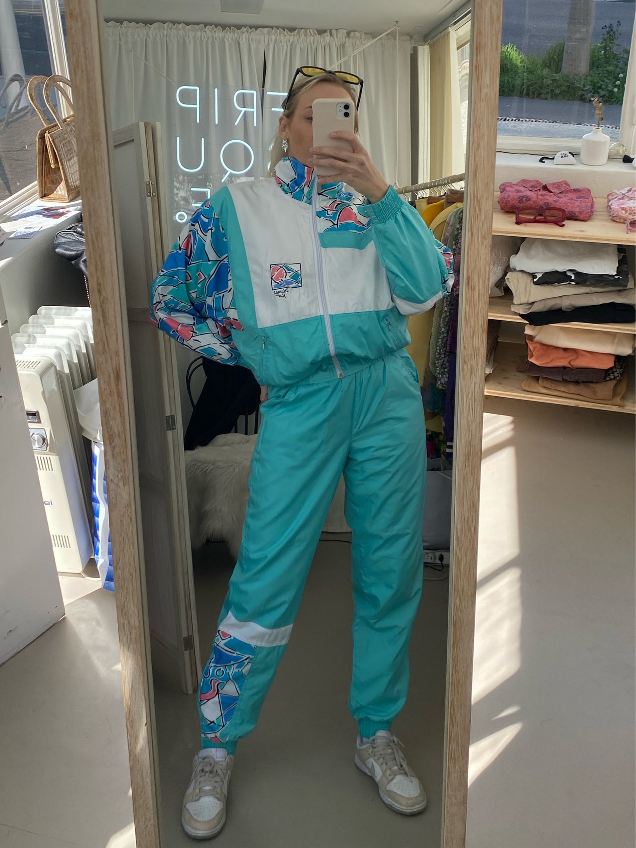 Ensemble de jogging vintage turquoise et blanc S