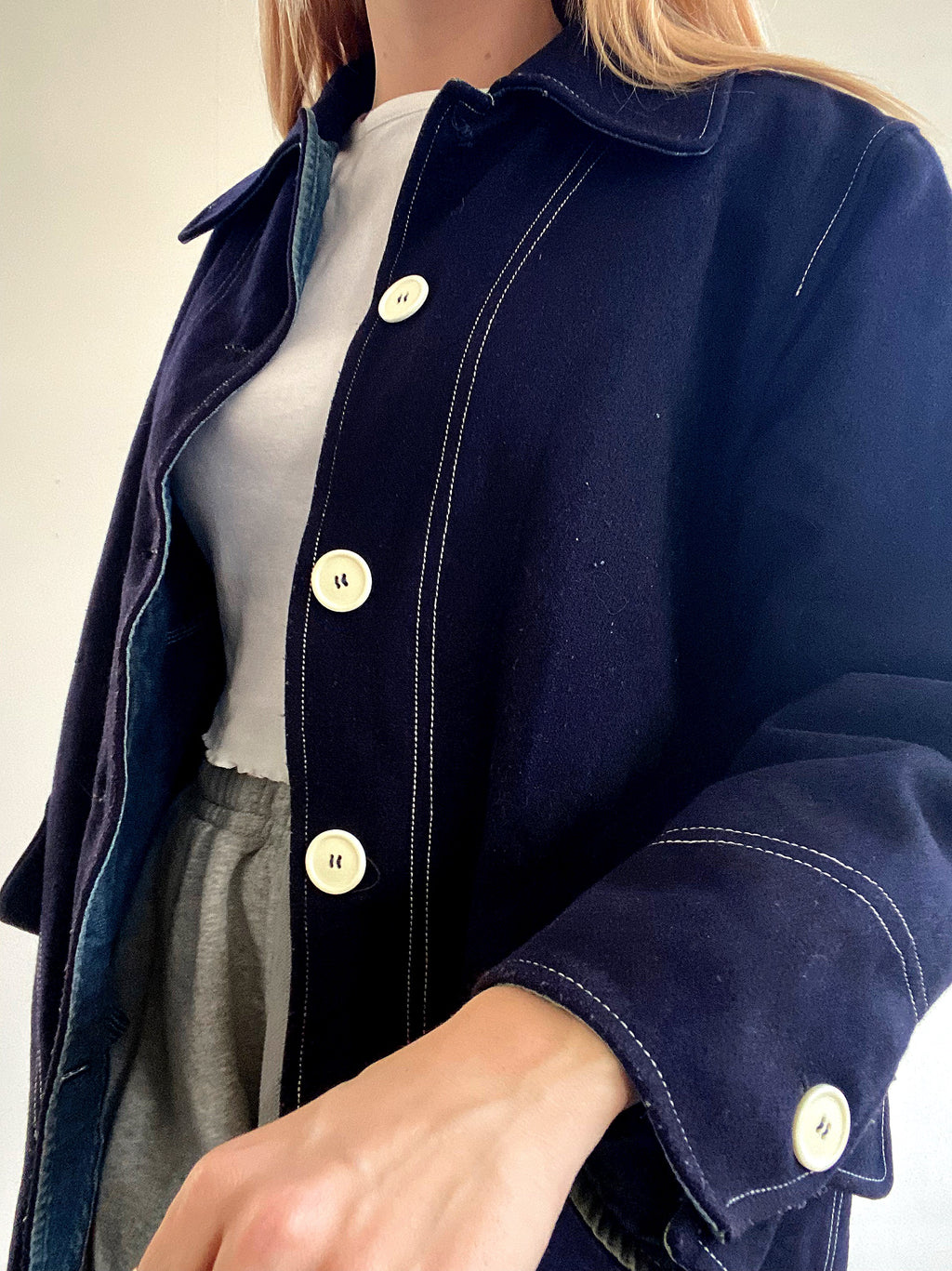 White and blue jacket with orange collar Adidas XL
