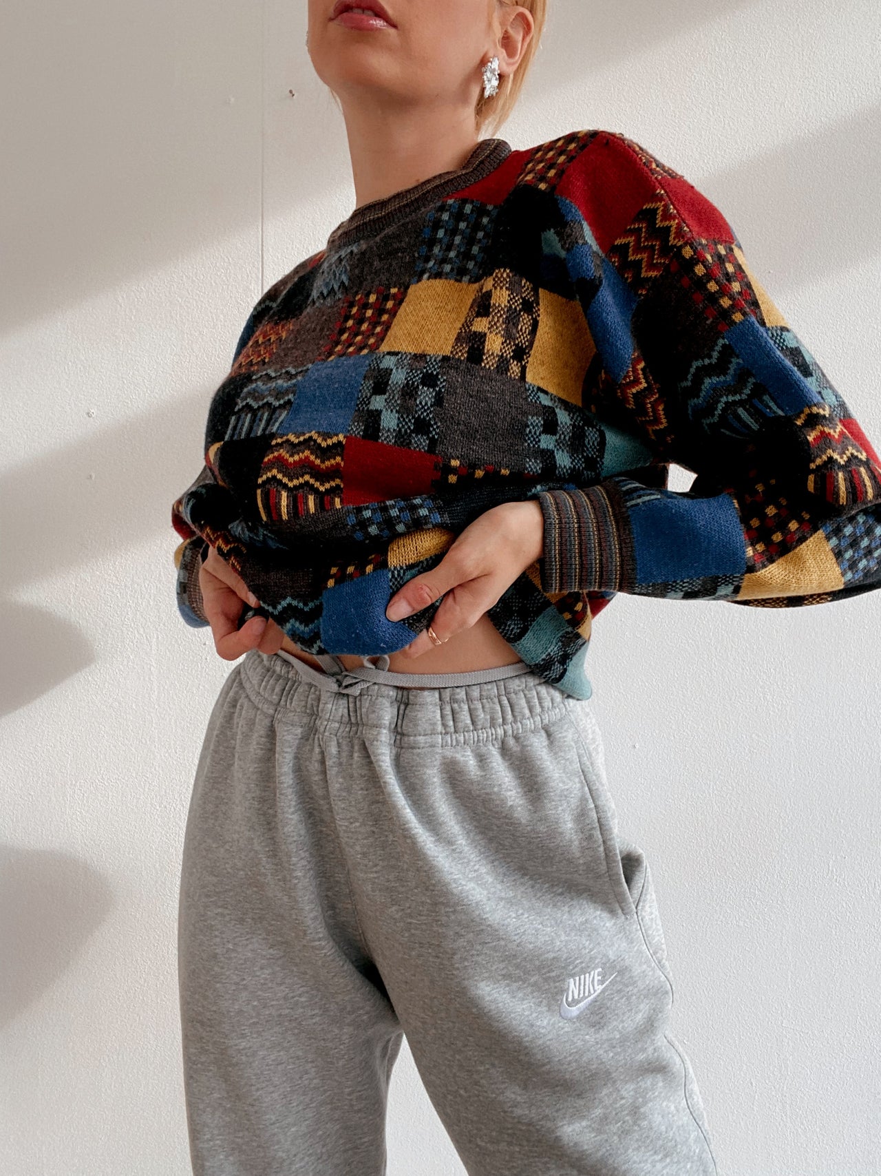 Pull vintage en laine multicolore