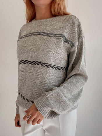 Pull vintage en laine gris clair  M/L