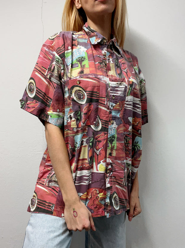 Chemise vintage multicolore à motifs L