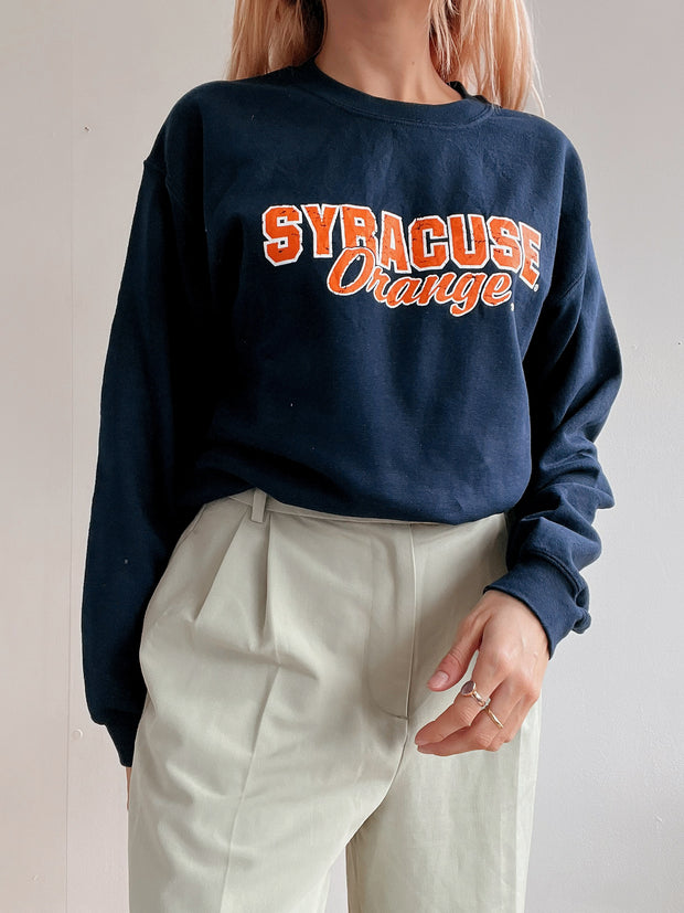 Pull vintage américain bleu foncé et orange Siracusa M