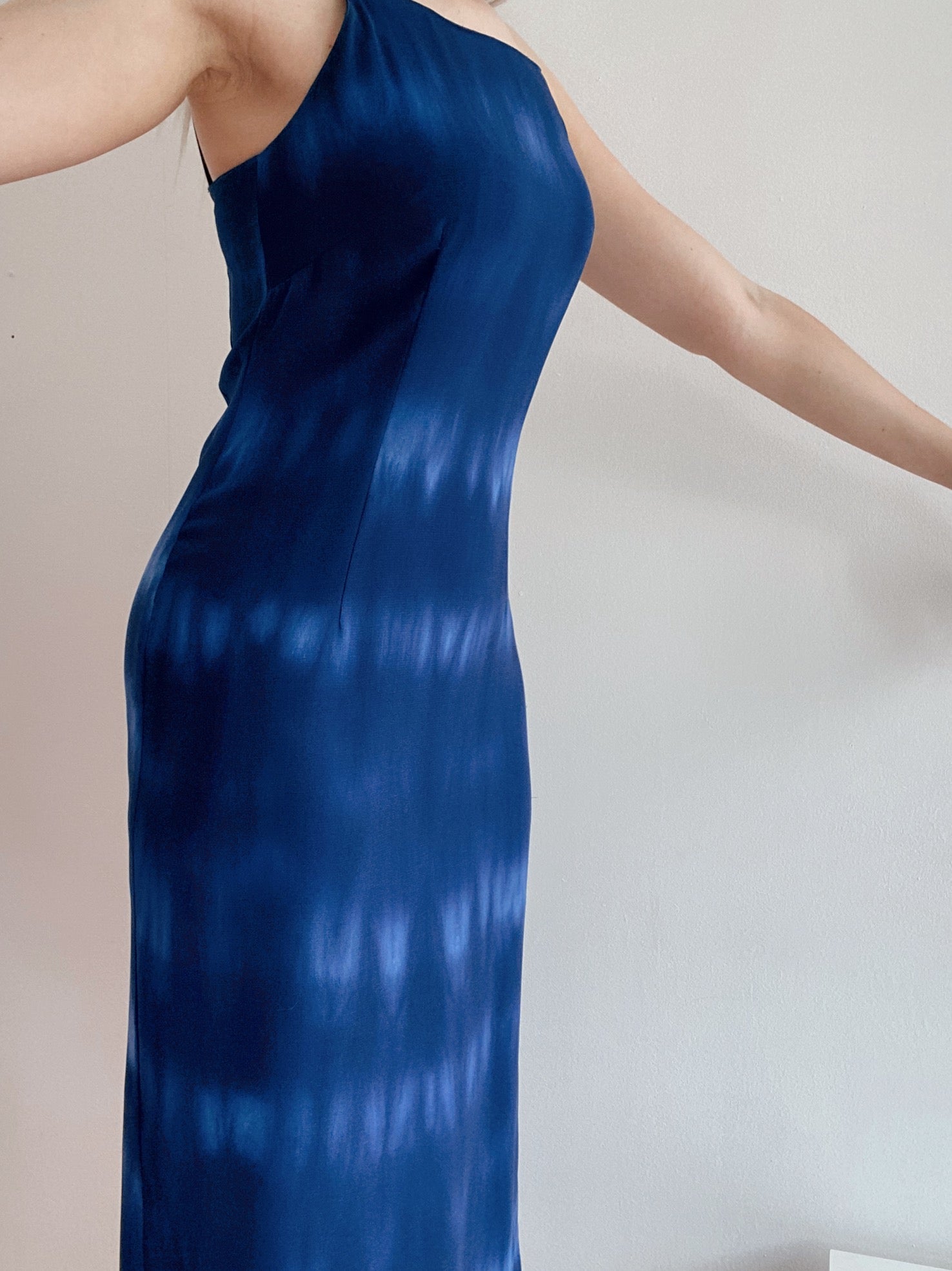 Robe longue vintage bleue tie and dye à bretelles  XS/S