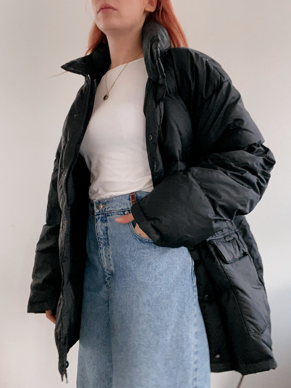 Veste doudoune vintage en plume noire  L