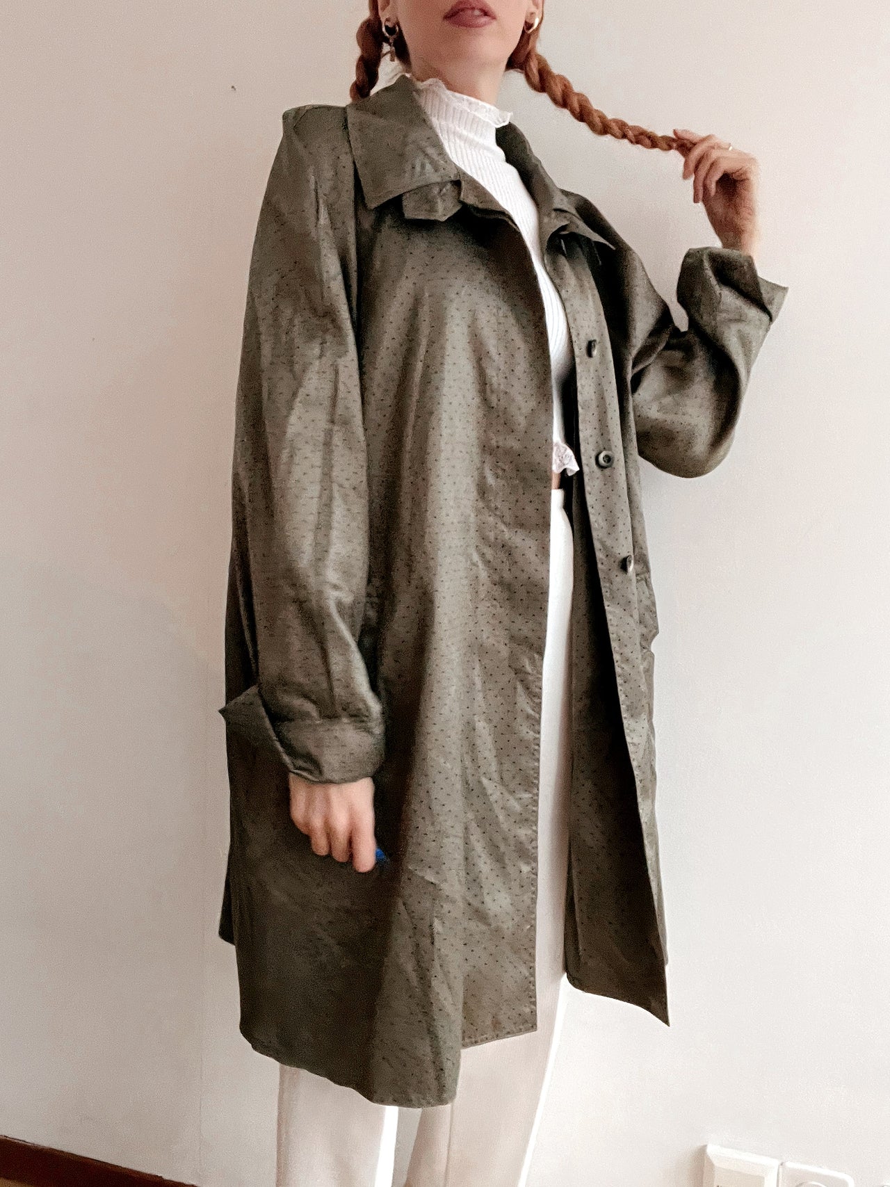 Trench coat vintage khaki très fin à pois M