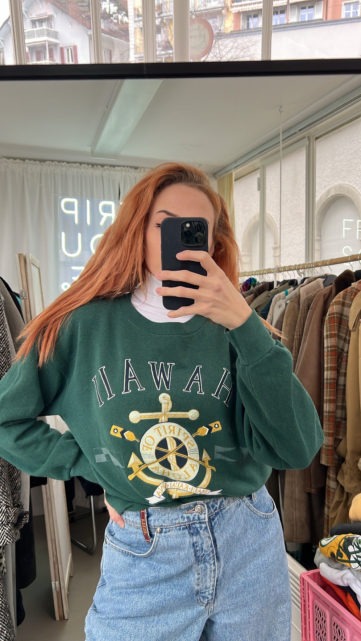 Pull vintage américain vert foncé S