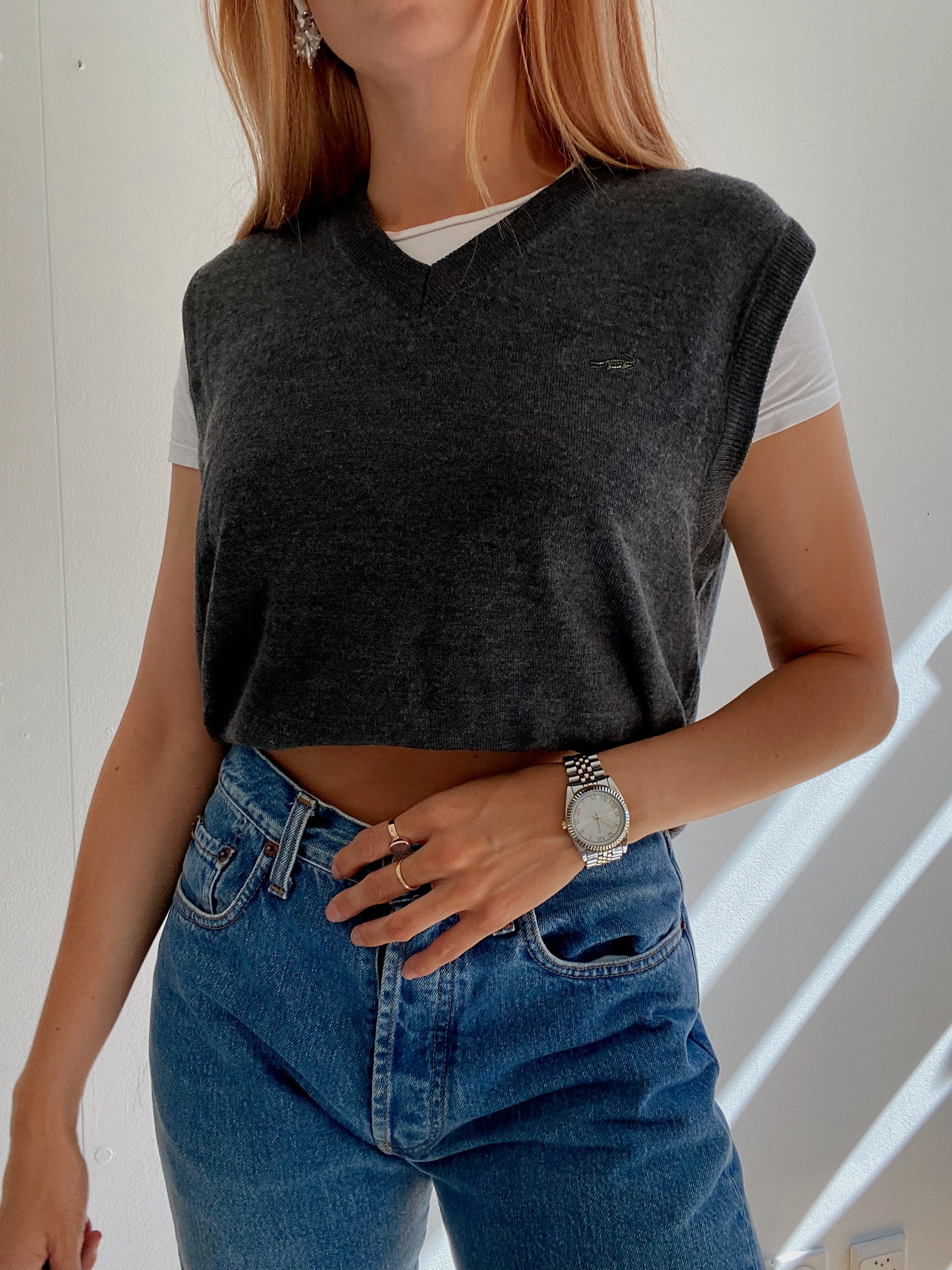 Gilet vintage sans manche en laine gris