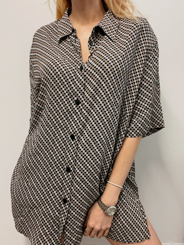 Chemise vintage 80’s 90’s noire et beige L